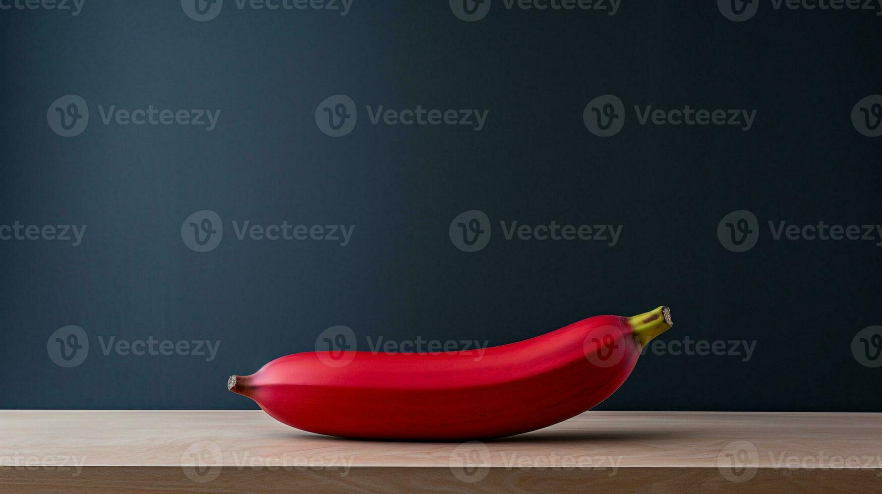 Photo of Red banana on a minimalist table. Generative AI