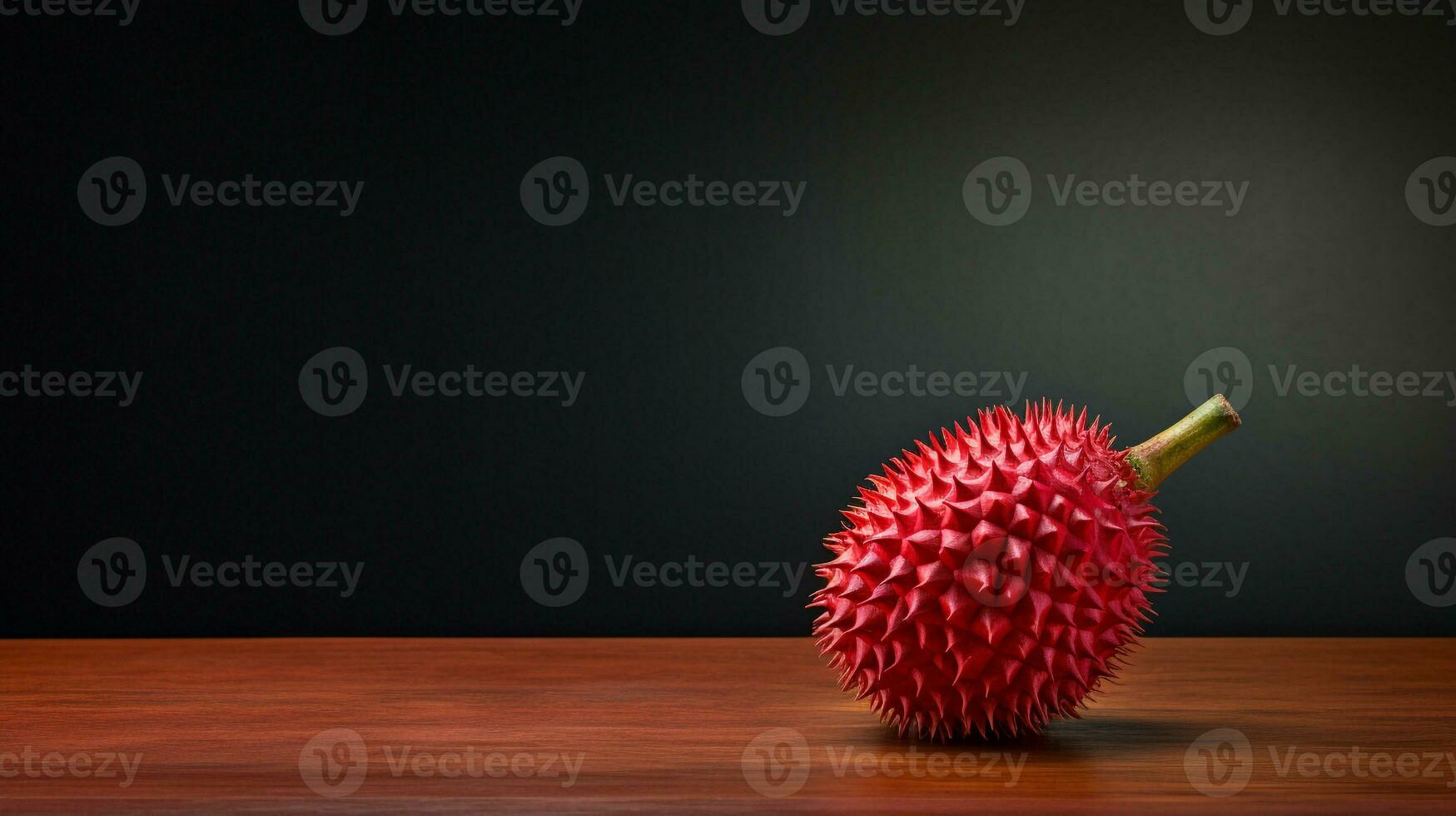 Photo of Red durian on a minimalist table. Generative AI