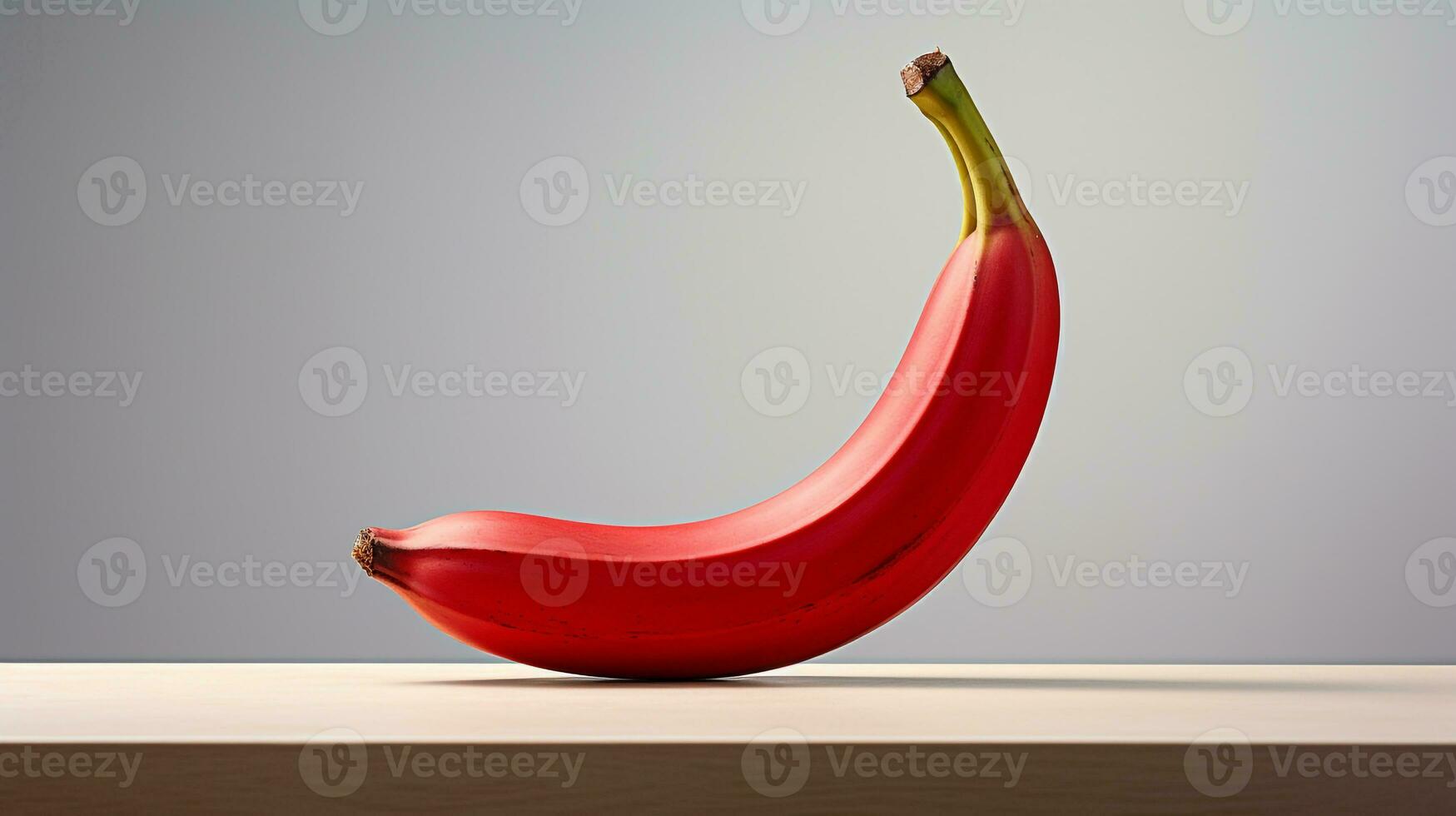 Photo of Red banana on a minimalist table. Generative AI