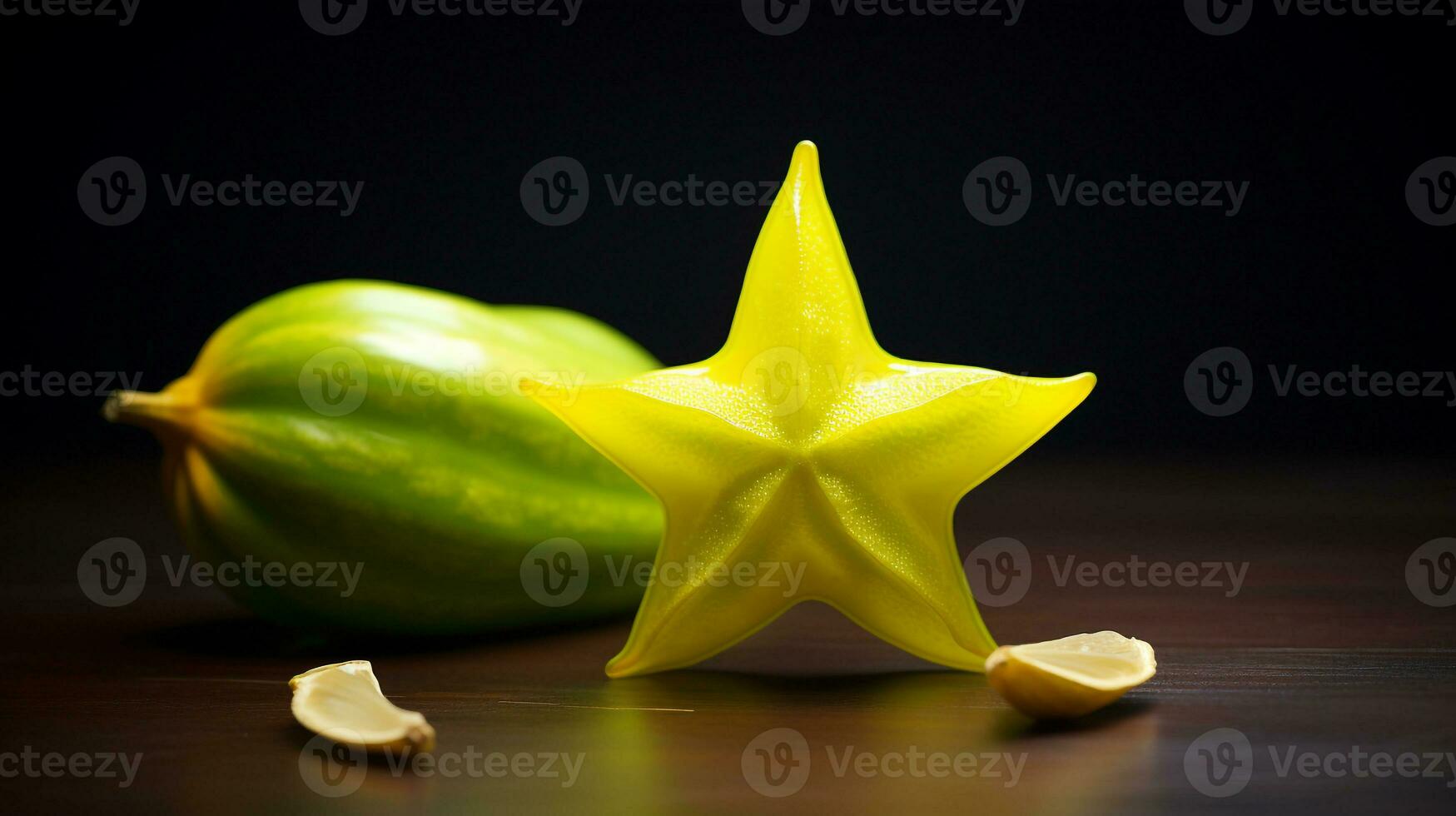 Photo of Starfruit on a minimalist table. Generative AI