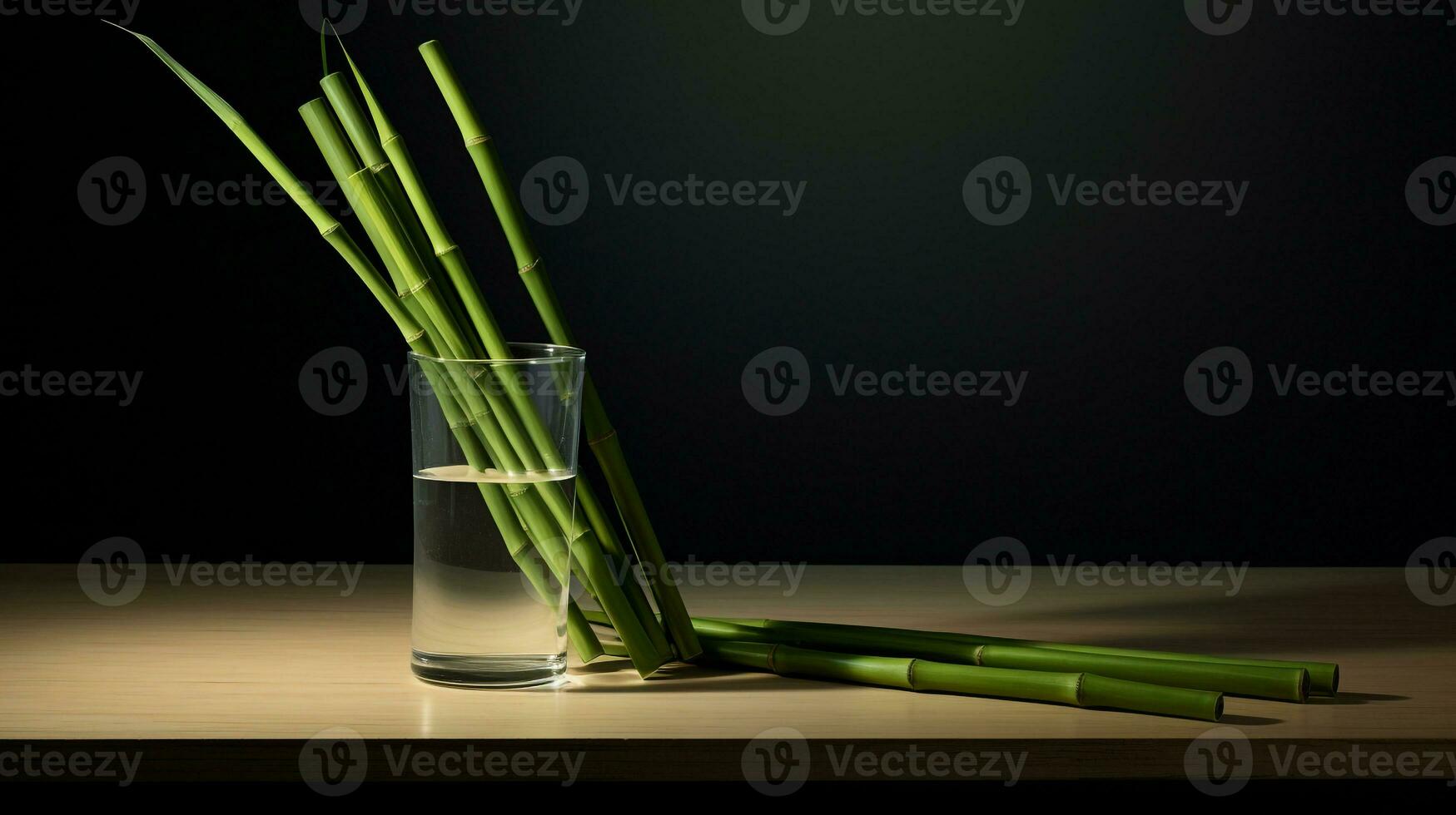 Photo of Sugarcane on a minimalist table. Generative AI