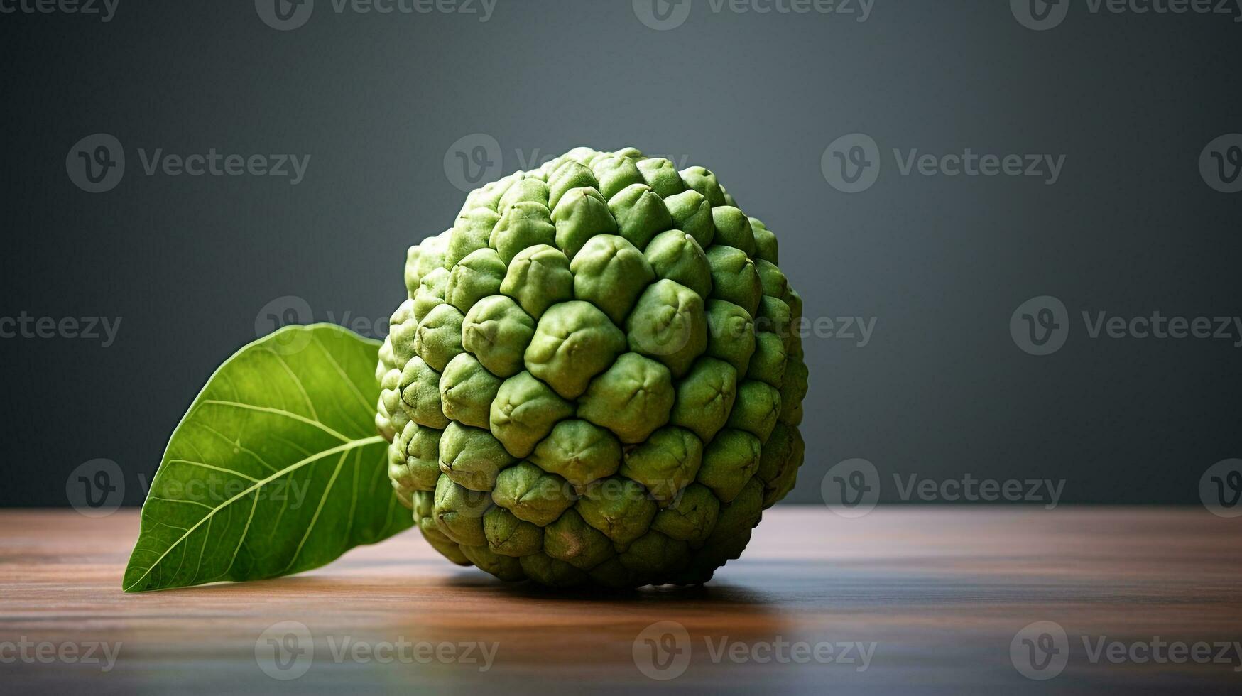 Photo of Sugar apple on a minimalist table. Generative AI