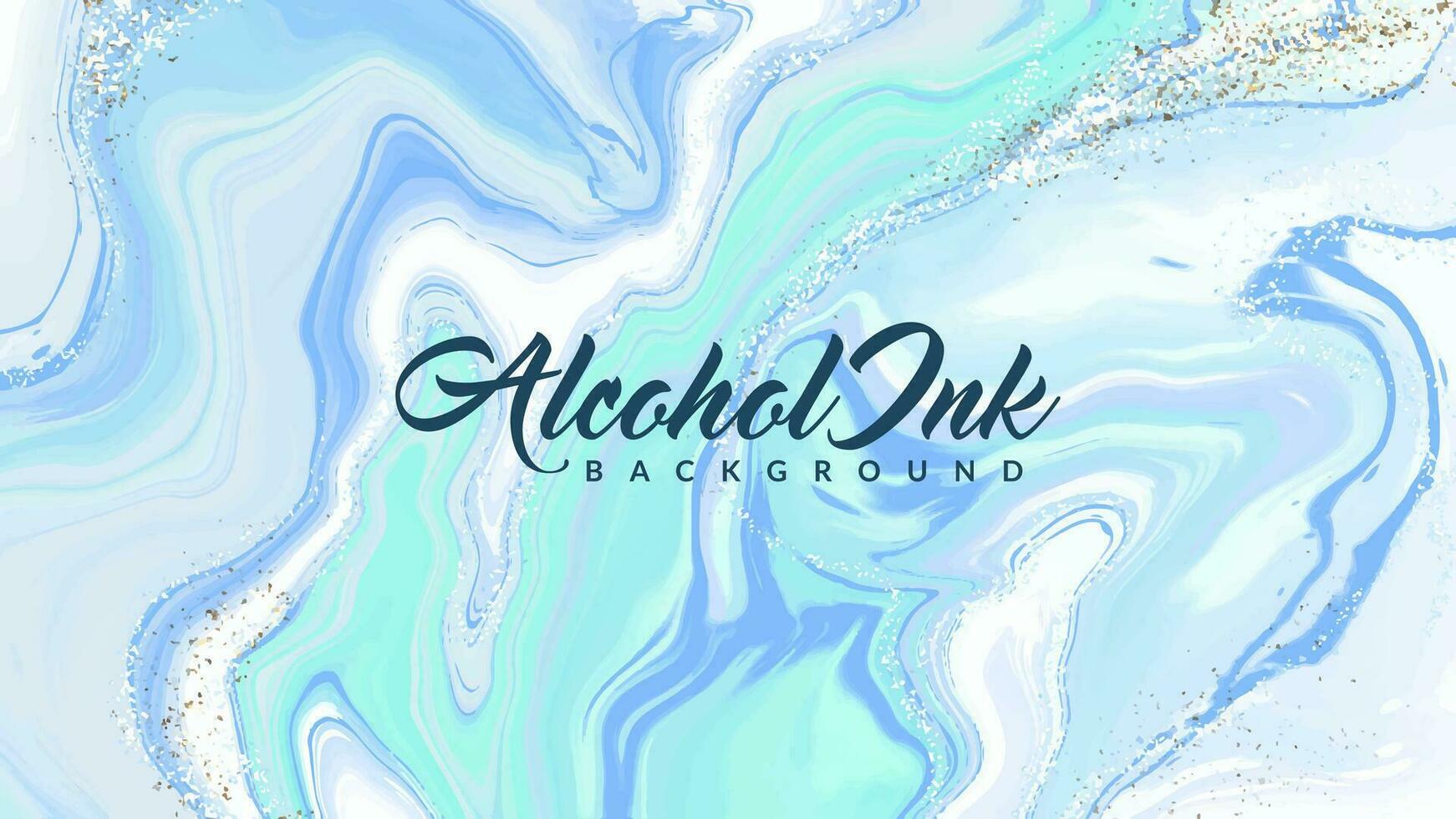 Aesthetic alcohol ink watercolor background. Soft blue color painting with glitters and the golden liquid vector