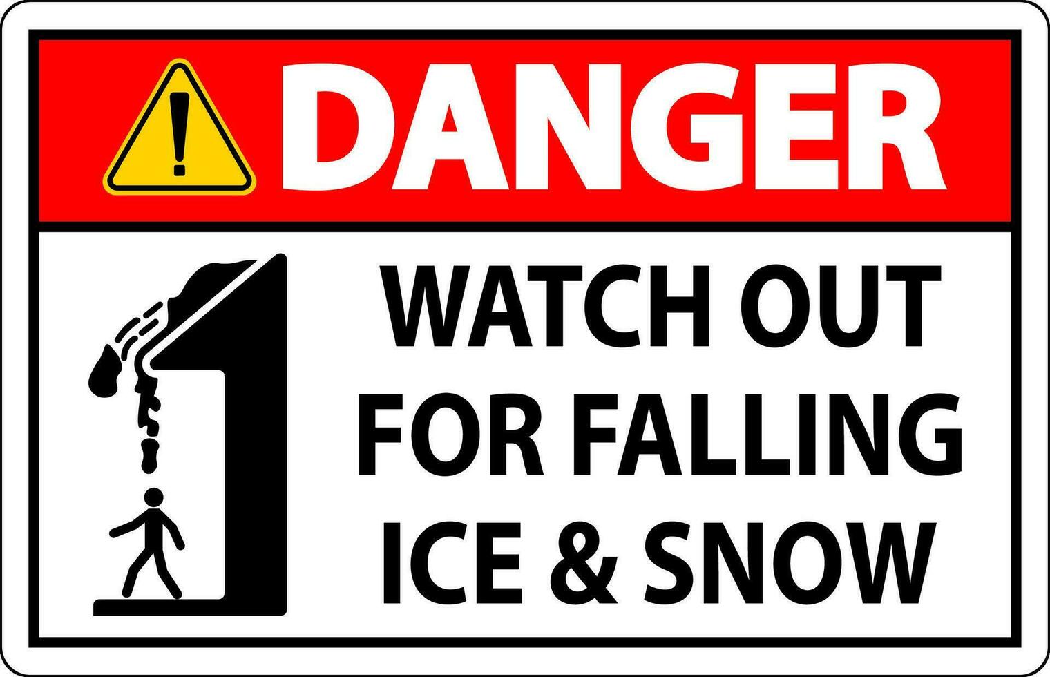 peligro firmar reloj fuera para que cae hielo y nieve vector