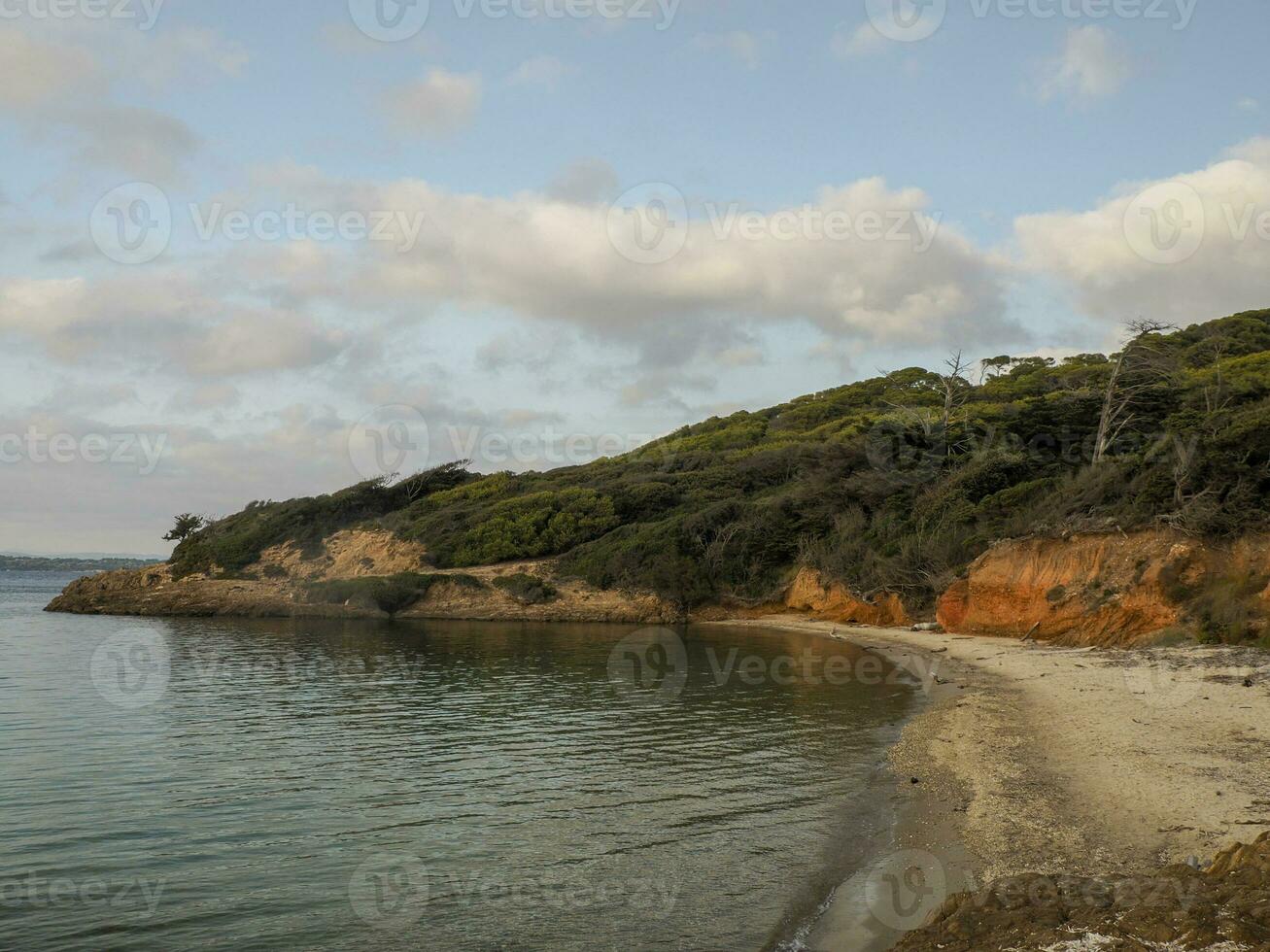 Langoustier red beach in porquerolles island france panorama landscape photo