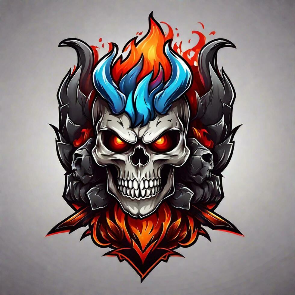 head skull fire mascot and esport gaming logo, AI generated photo