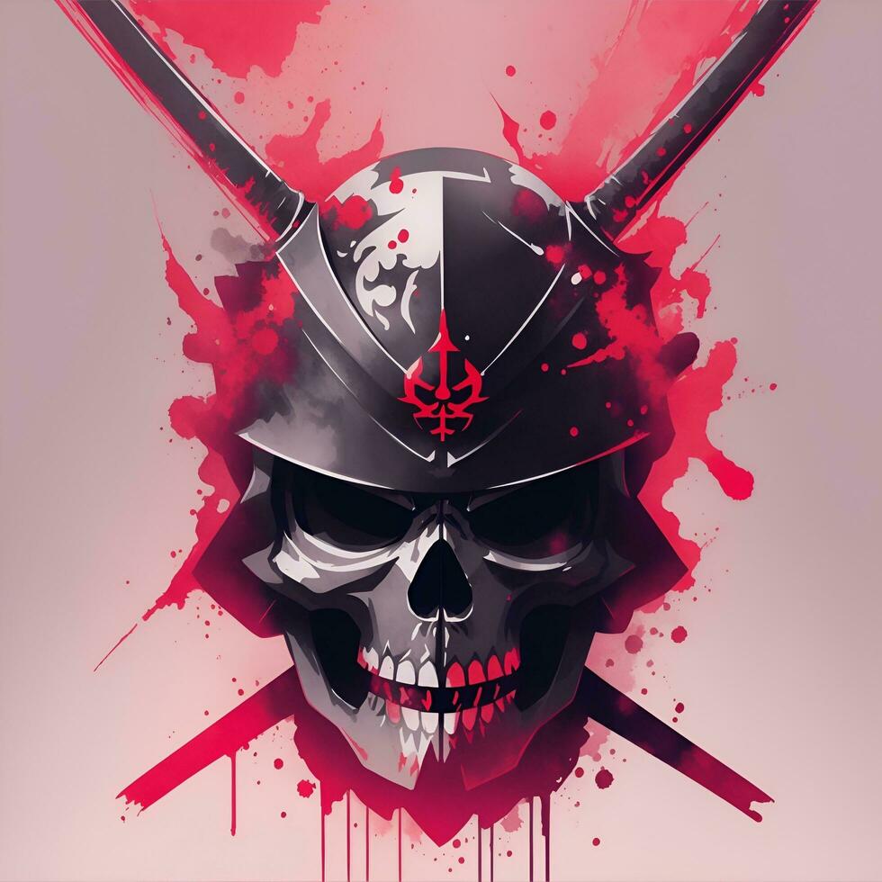 samurai skull and helmet, AI generated photo
