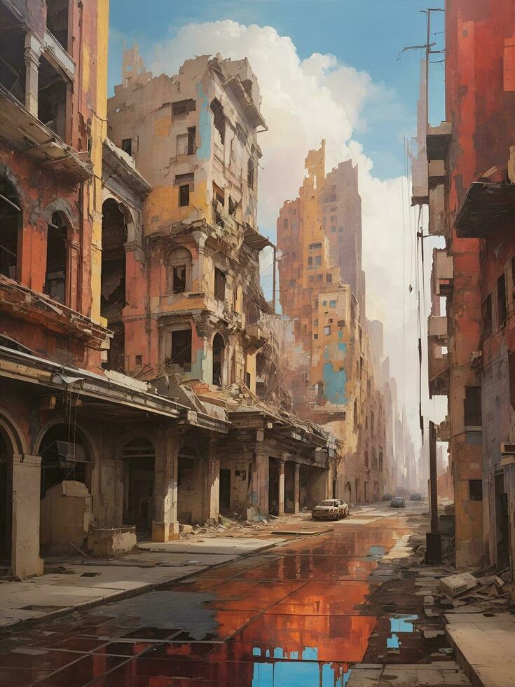illustration of a civilization that became extinct due to war, AI generated photo