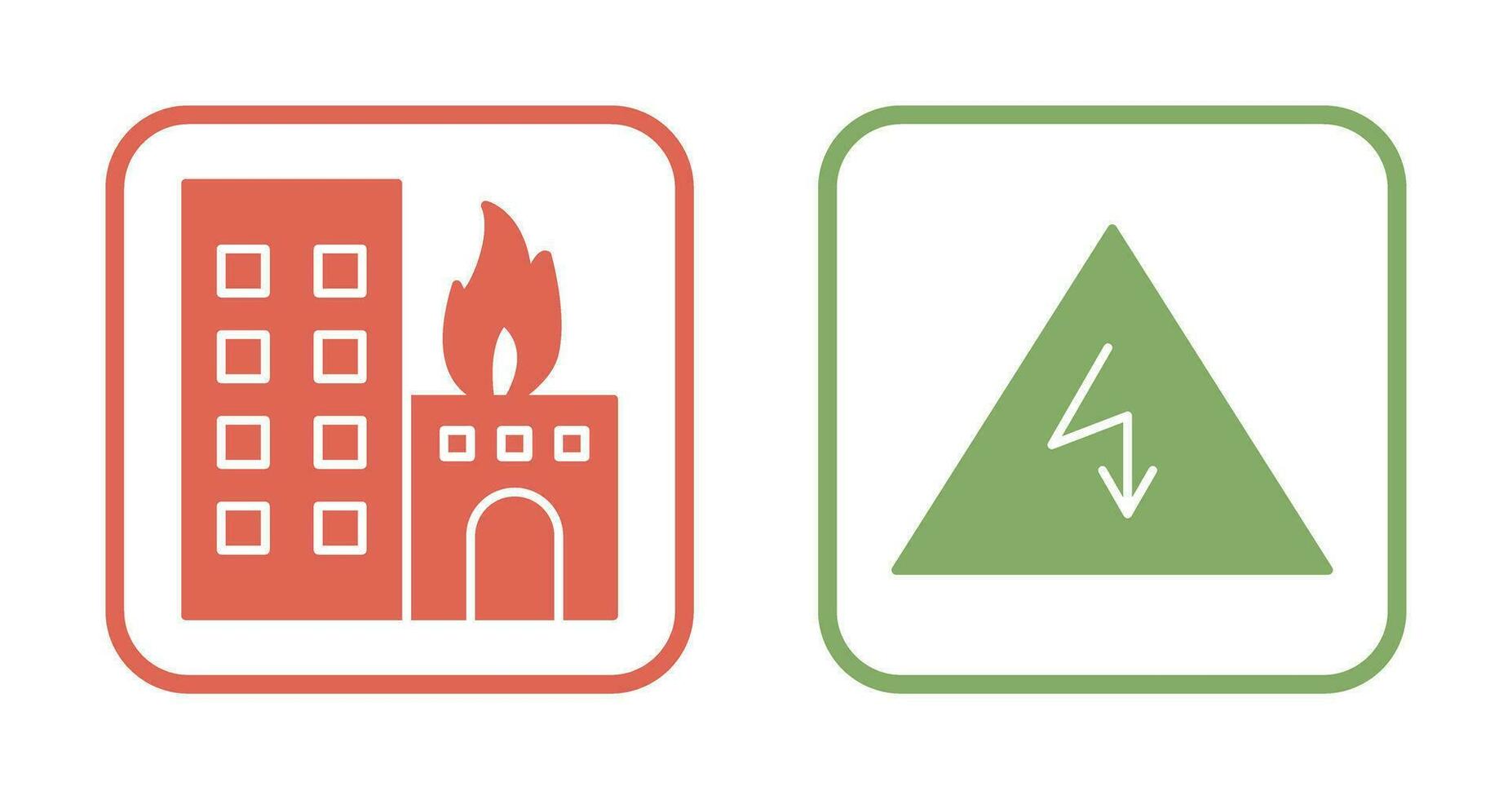 burning building and electricity danger Icon vector