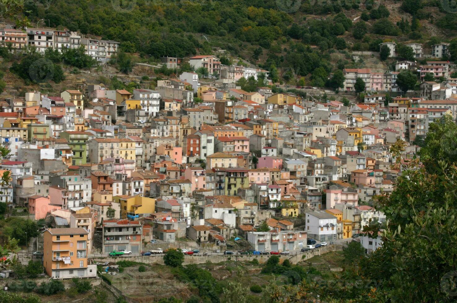 Pastel houses on hillside photo