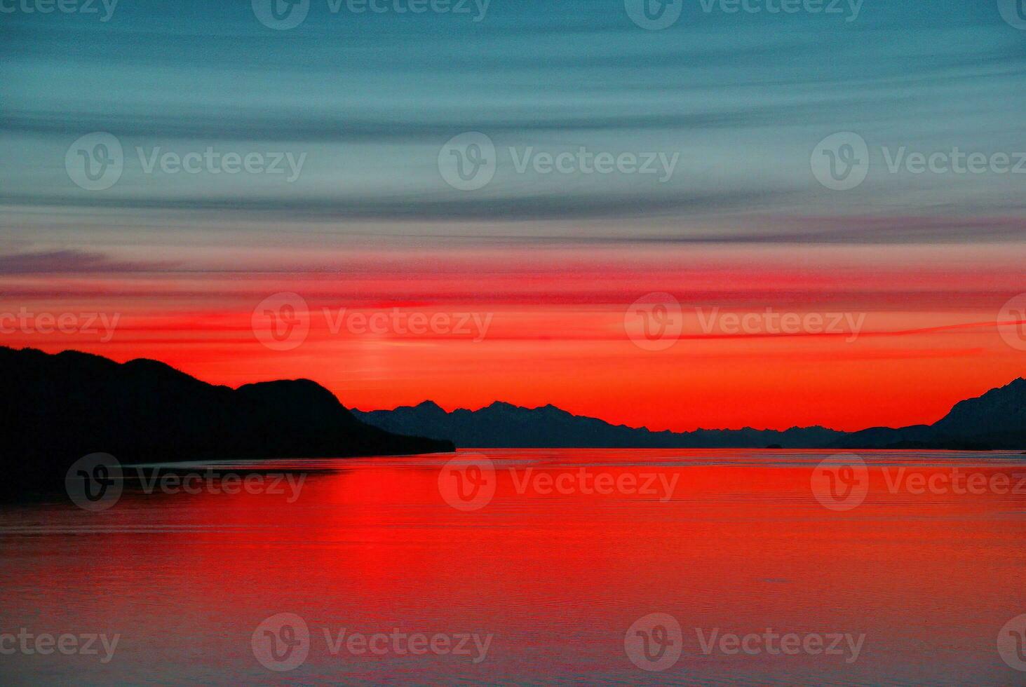Mountains and sea - sunset photo