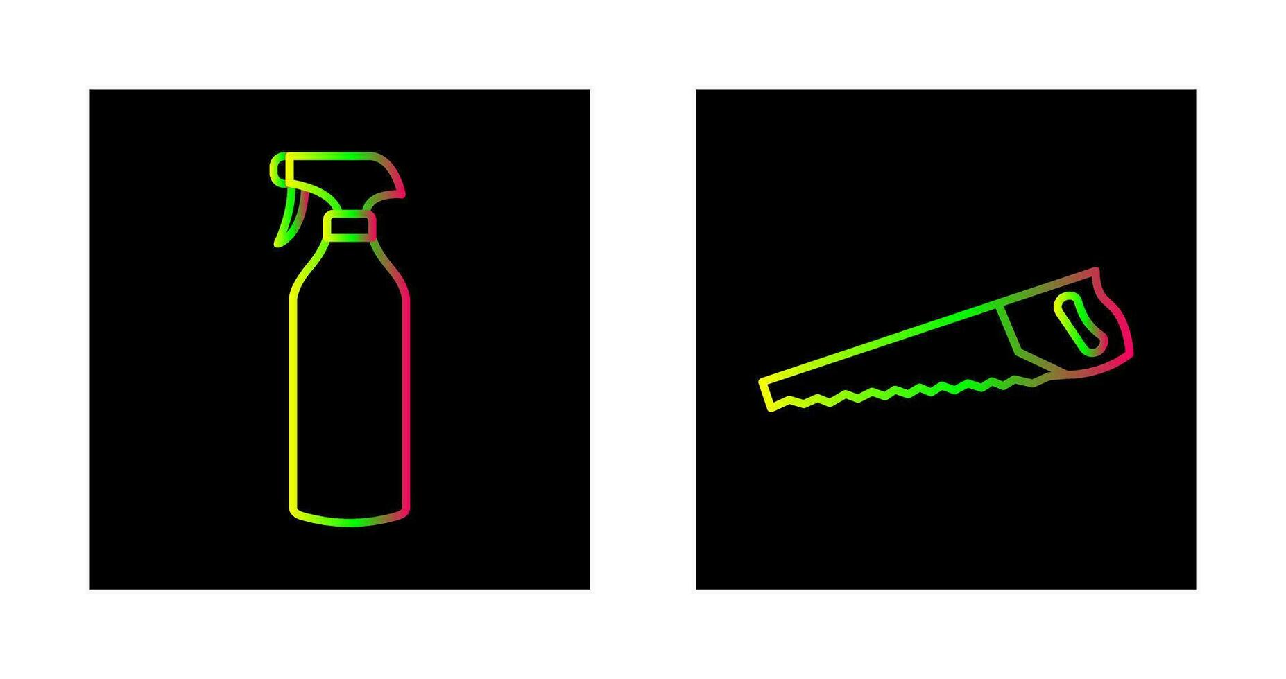 rociar botella y Sierra de mano icono vector