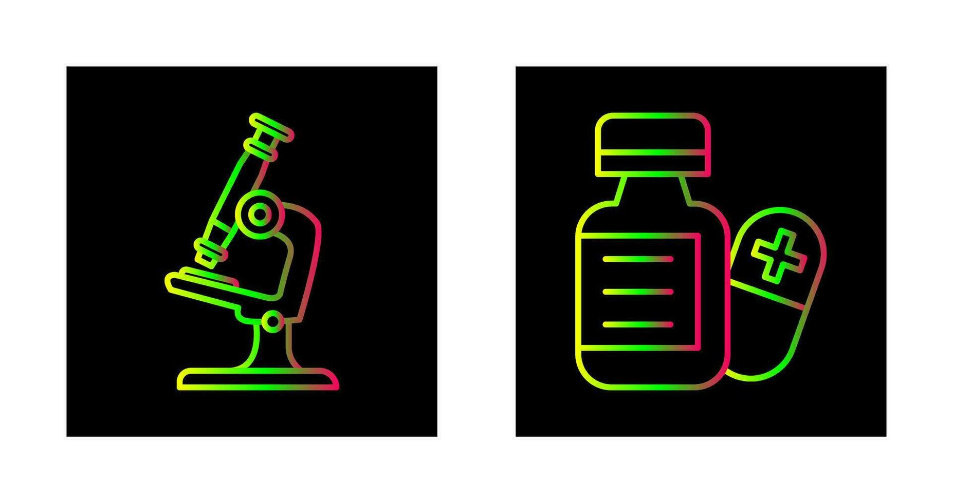 microscopio y píldora icono vector