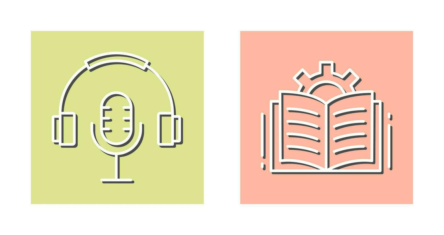 podcast y abierto libro icono vector