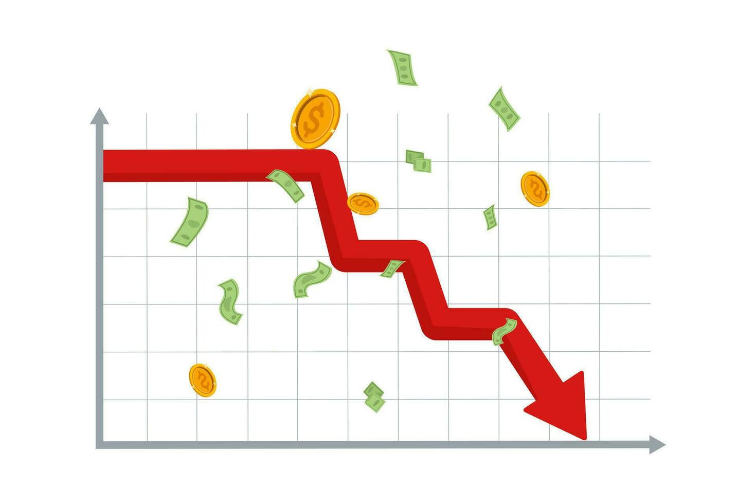 Inverted yield curve concept. Inflation, recession, government bond yields. flat vector illustration on white background.