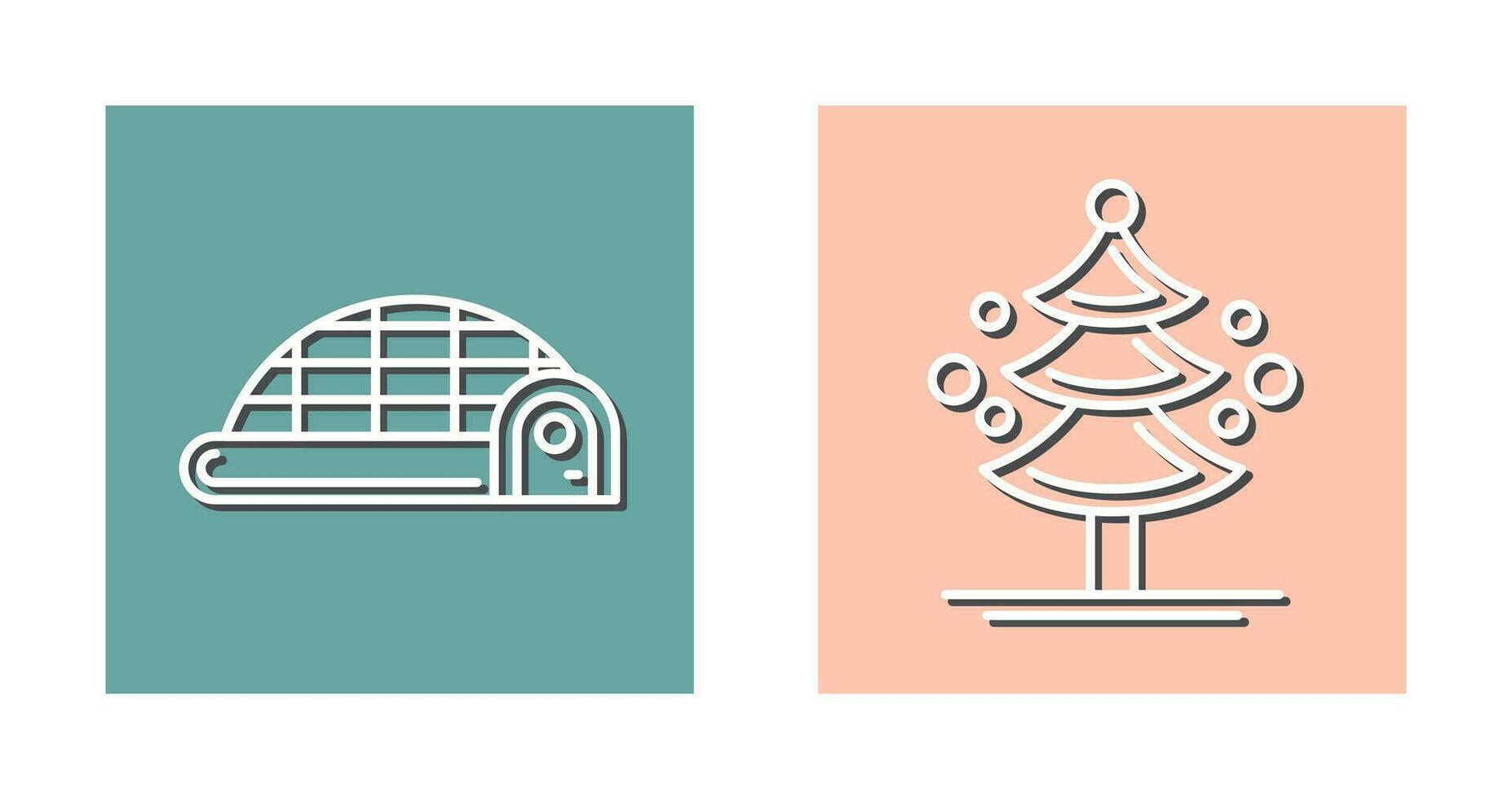 iglú y pino árbol icono vector
