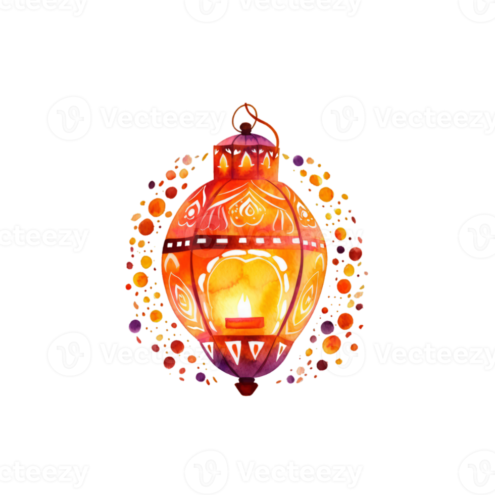 Colorful watercolor diwali lantern Generative Ai png
