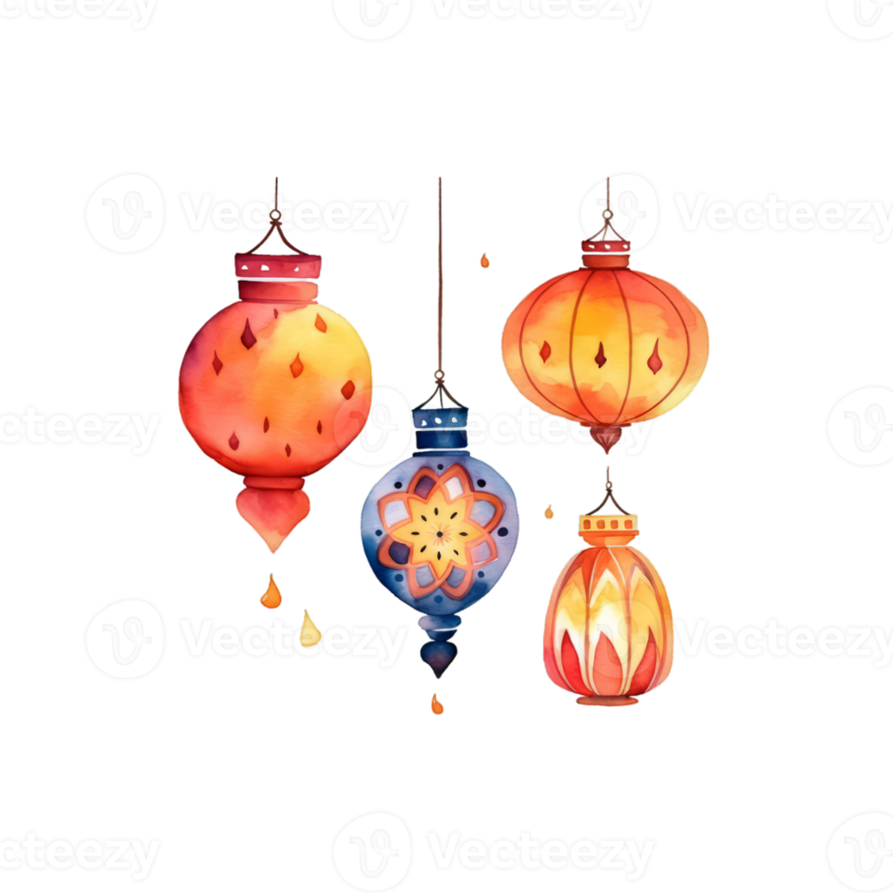 Colorful watercolor diwali lantern Generative Ai png