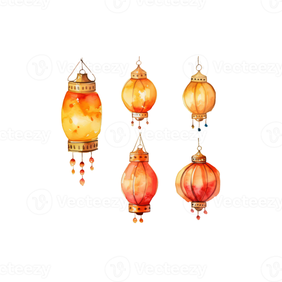 Colorful watercolor diwali lantern Generative Ai png