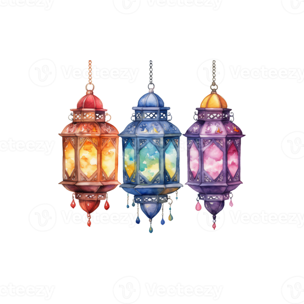 Colorful watercolor diwali lantern Generative Ai png