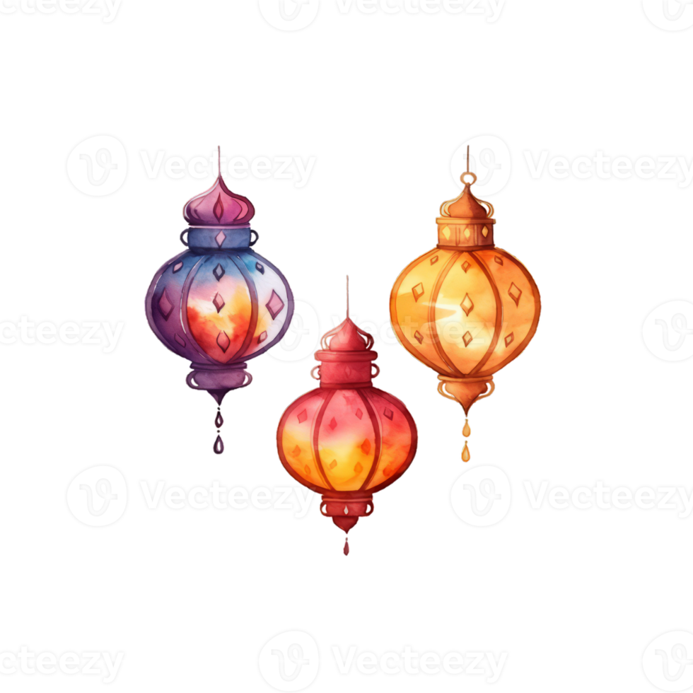 Colorful watercolor diwali lantern Generative Ai png