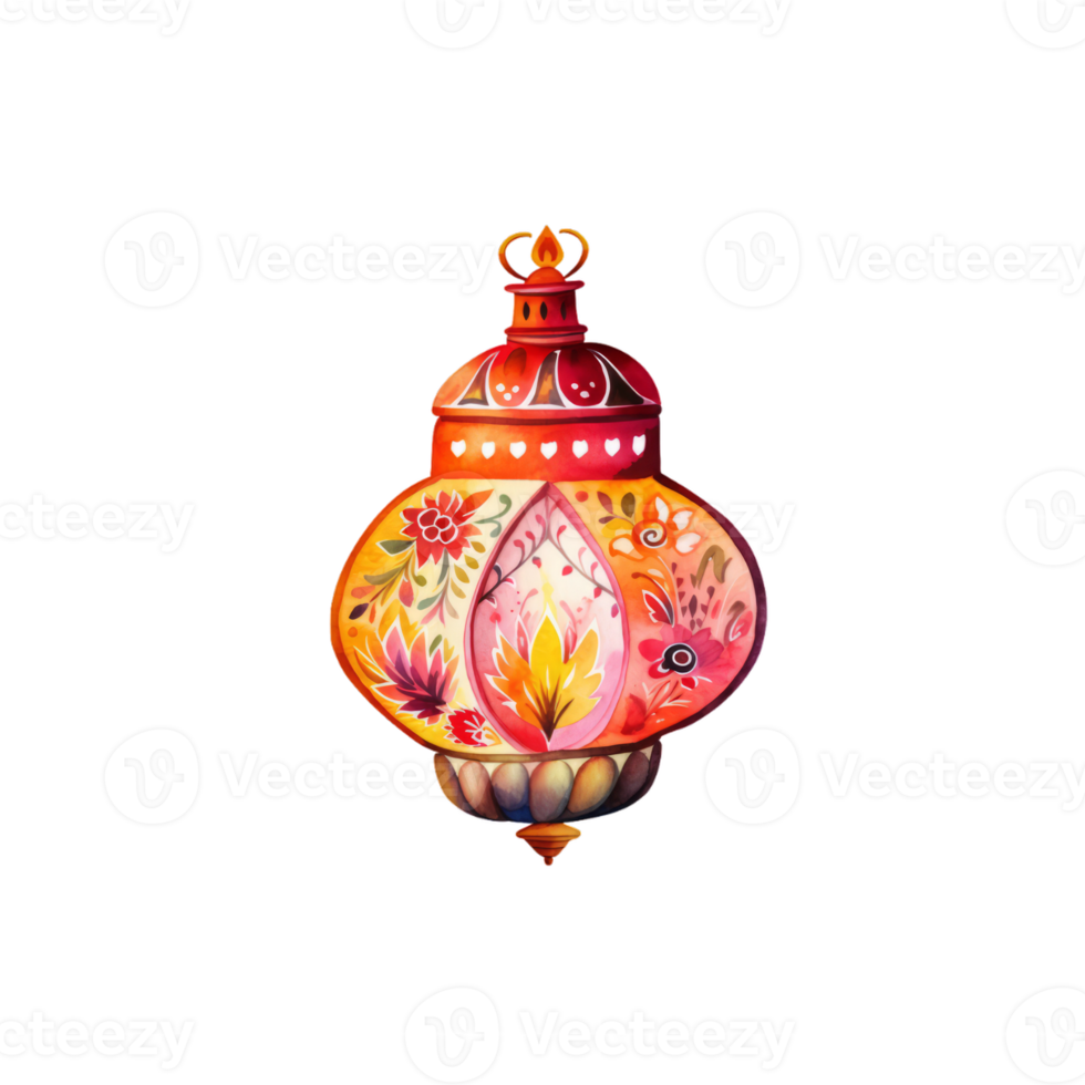 Colorful watercolor diwali lantern Generative Ai png