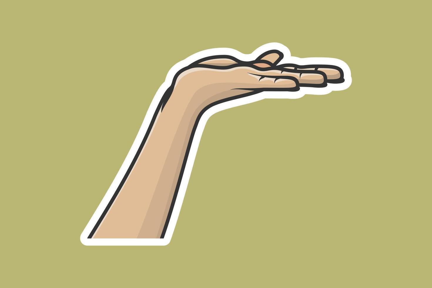 Human Hand of Young Man Showing Fingers Sticker vector illustration. People hand objects icon concept. Flat palm presenting product offer and giving gesture sticker design logo.