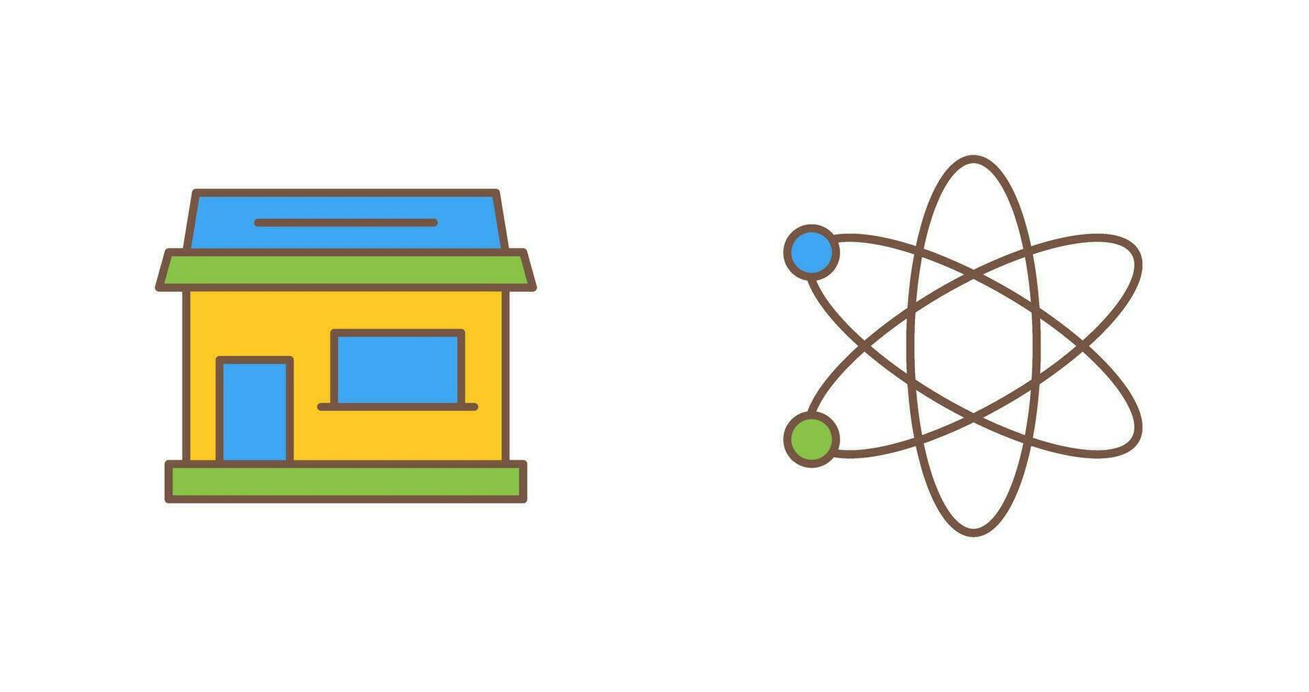 tienda y átomo icono vector