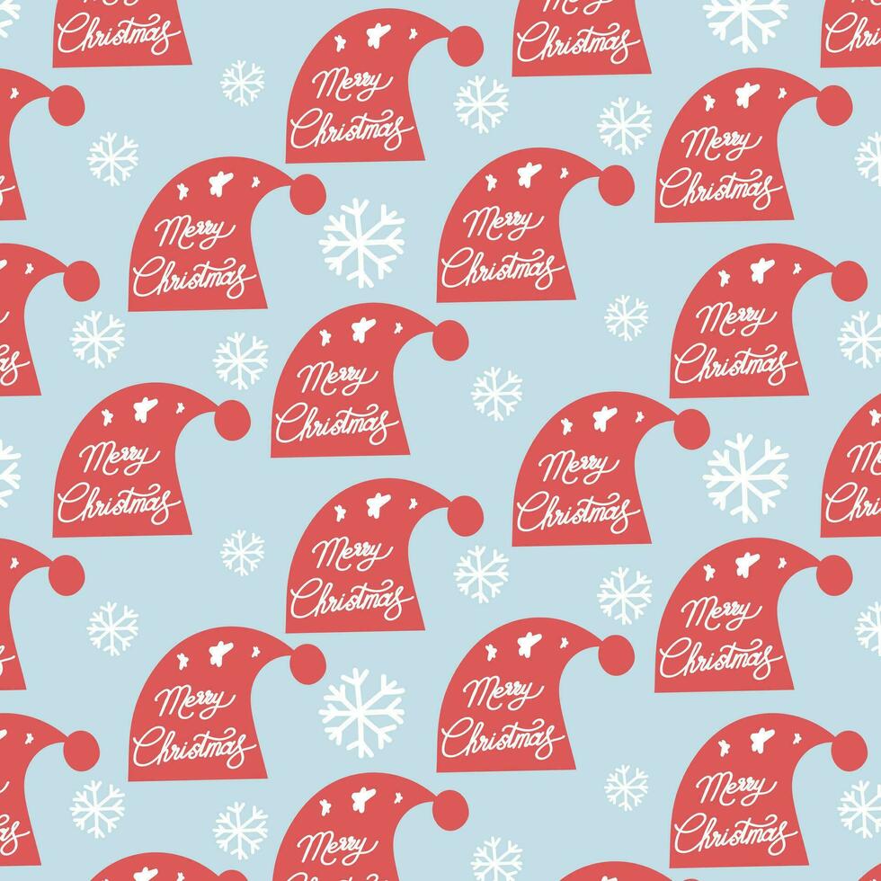 Seamless pattern with Santa Claus red hat. Merry Christmas. Seamless pattern for a gift on fabric or paper for Christmas and New Year.Trendy pattern for wrapping paper and textile. vector