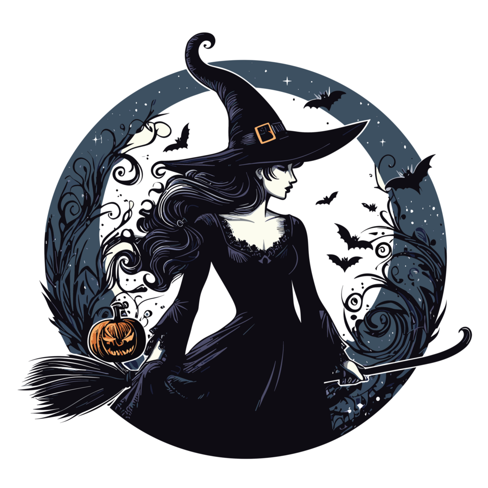 Beautiful Halloween Witch Clipart - Ai Generative png