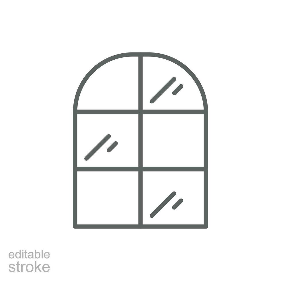 arco ventana icono. sencillo contorno estilo. ventana marco semi redondo a el arriba, antiguo, habitación, casa, hogar interior concepto. Delgado línea símbolo. vector ilustración aislado. editable ataque.