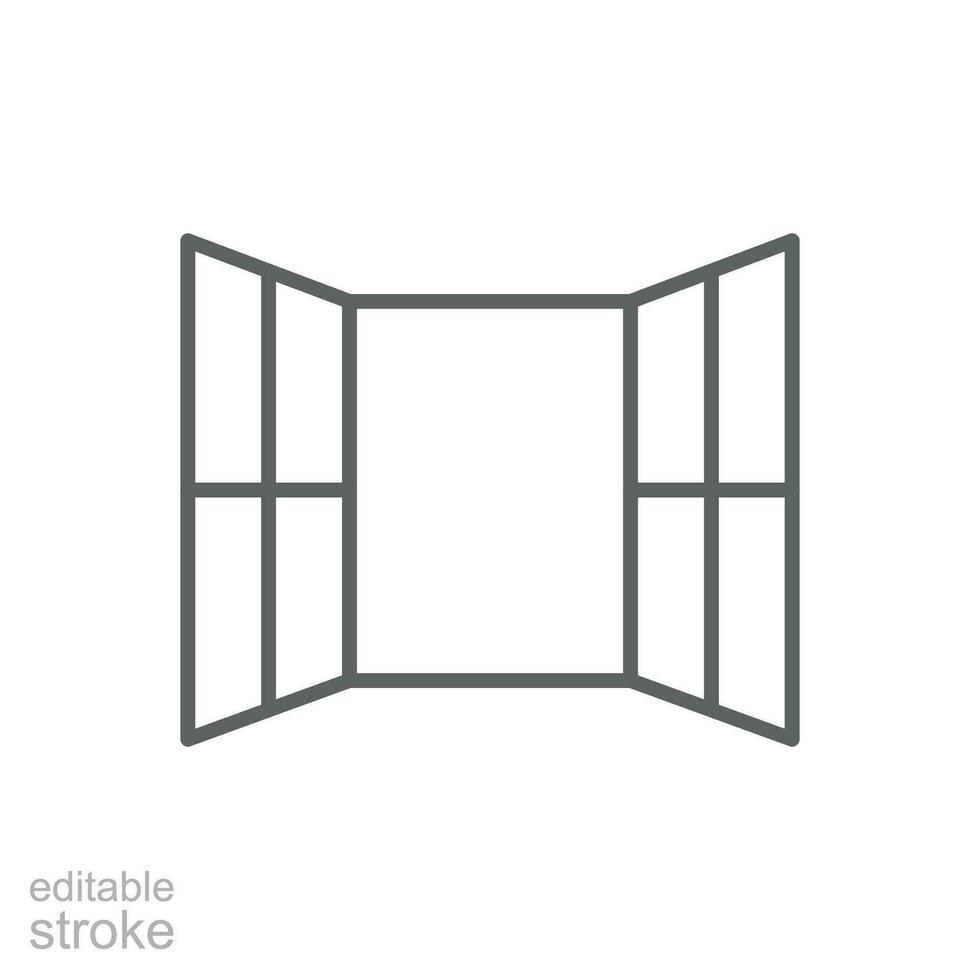 Opened window icon. Simple outline style. Open window, frame, room, house, home interior concept. Thin line symbol. Vector illustration isolated. Editable stroke.