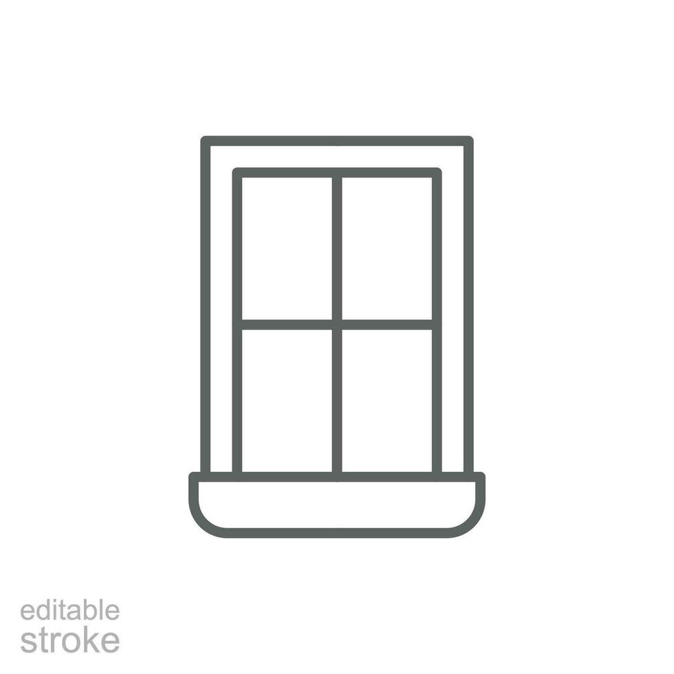 Window icon. Simple outline style. Window frame, square, construction, room, house, home interior concept. Thin line symbol. Vector illustration isolated. Editable stroke.