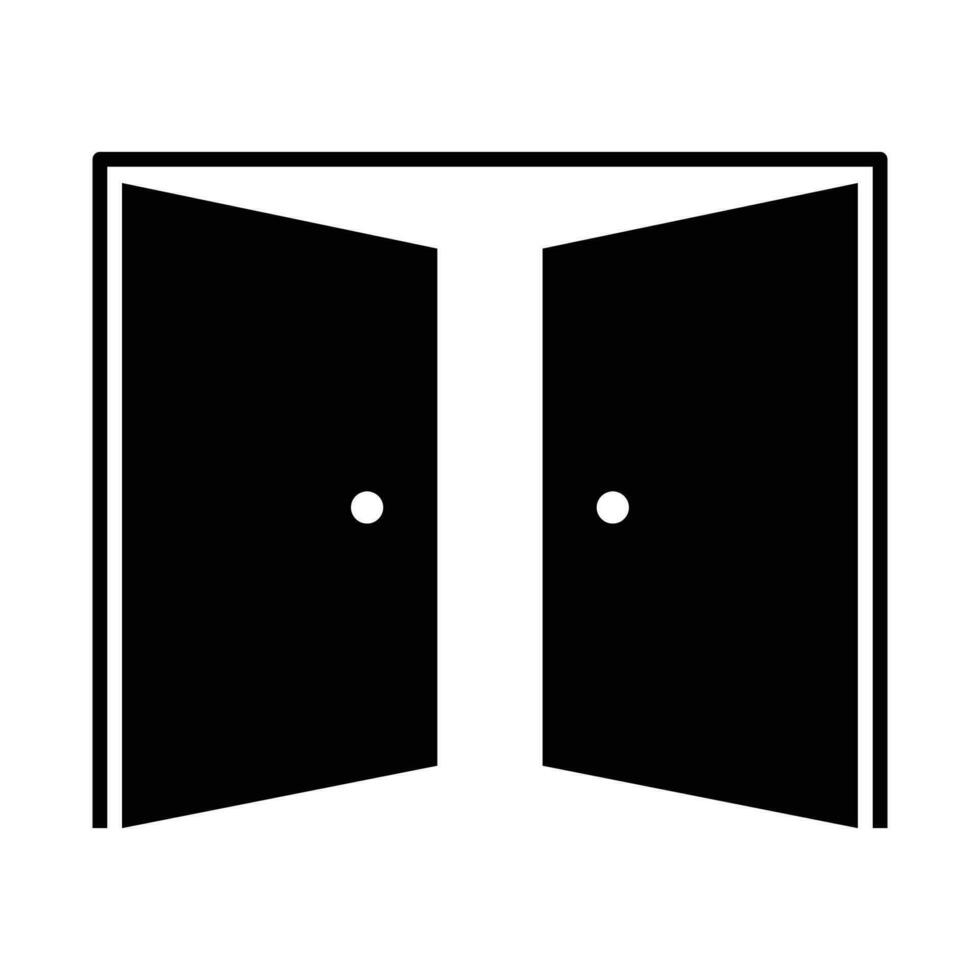 doble puertas icono. sencillo sólido estilo. puerta, abierto, doble, ingresar, salida, entrada, frente, puerta, puerta, casa, hogar interior concepto. silueta, glifo símbolo. vector ilustración aislado.