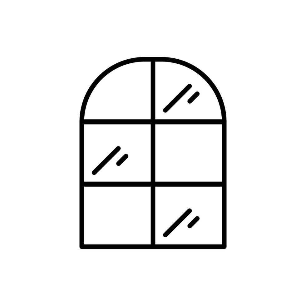 Arch window icon. Simple outline style. Window frame semi round at the top, antique, room, house, home interior concept. Thin line symbol. Vector illustration isolated.