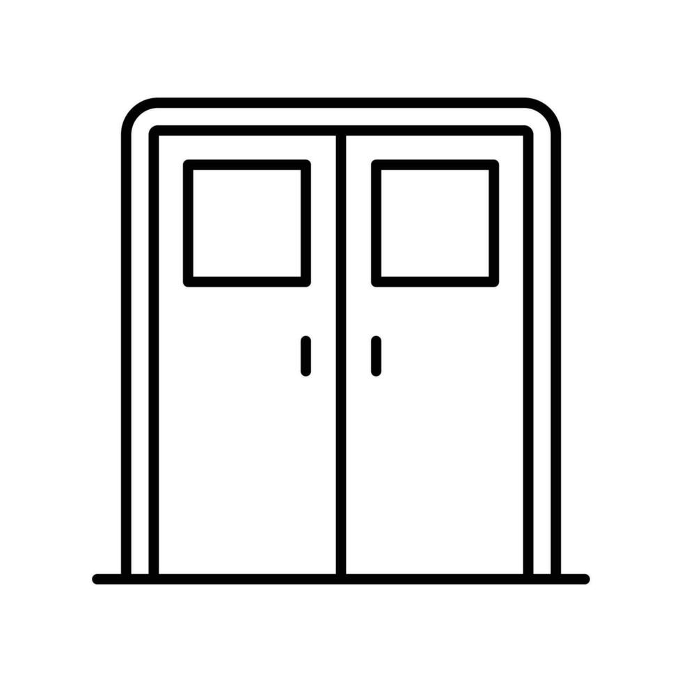 Double door with glass window icon. Simple outline style. Entrance door, hospital, frame, doorway, house, home interior concept. Thin line symbol. Vector illustration isolated.
