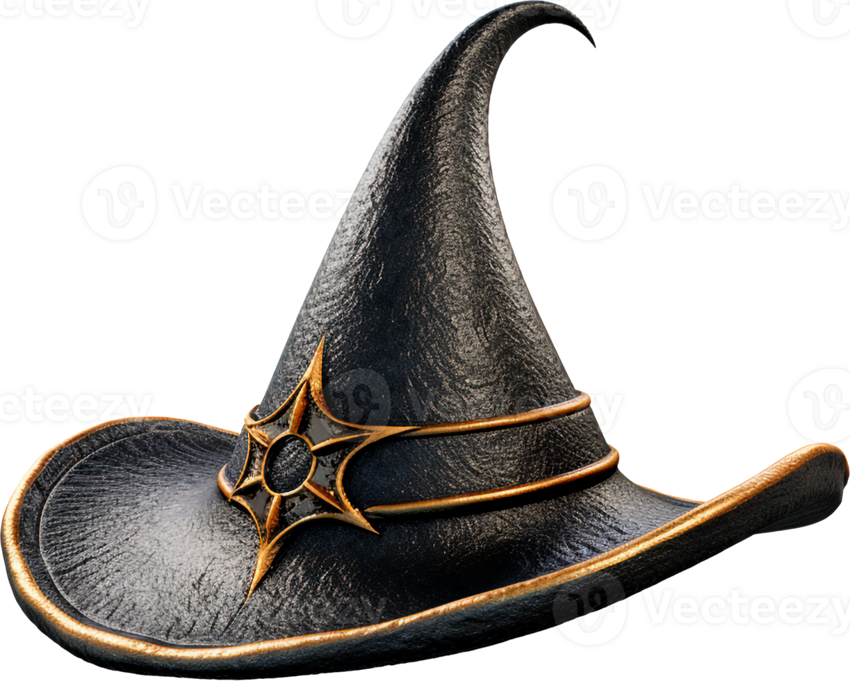 3d witch hat with a gold star on it, halloween theme, Ai Generative png