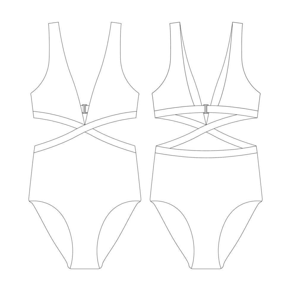 template crossover cut out swimsuit vector illustration flat design outline clothing collection