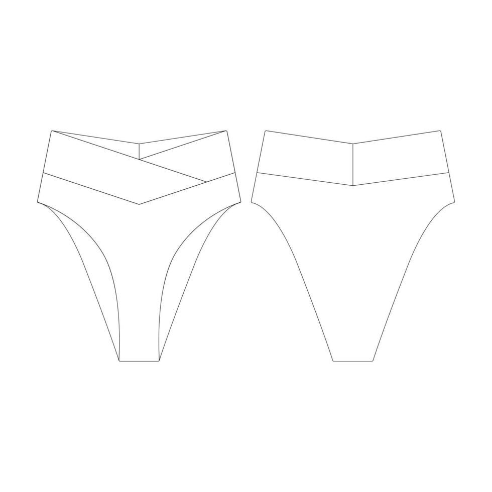 modelo Transversal alto cortar bikini fondo vector ilustración plano diseño contorno ropa colección