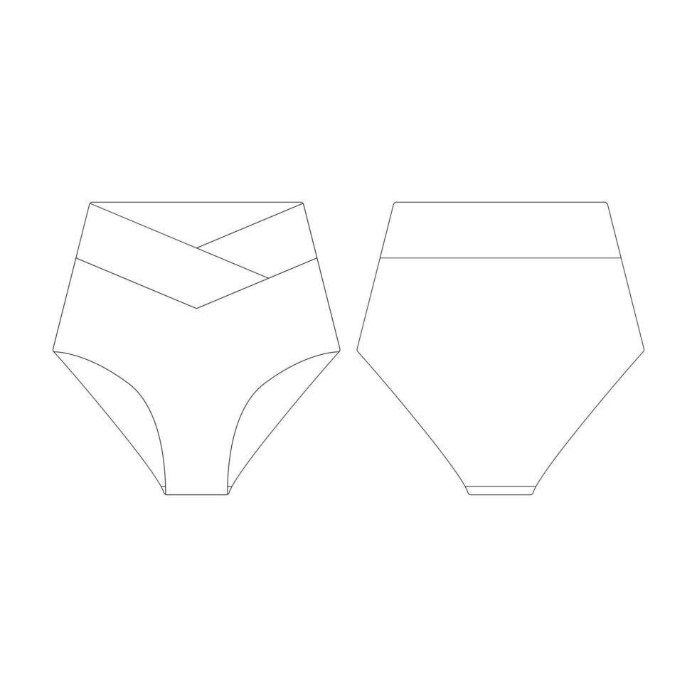 modelo Transversal alto cintura bikini fondo vector ilustración plano diseño contorno ropa colección