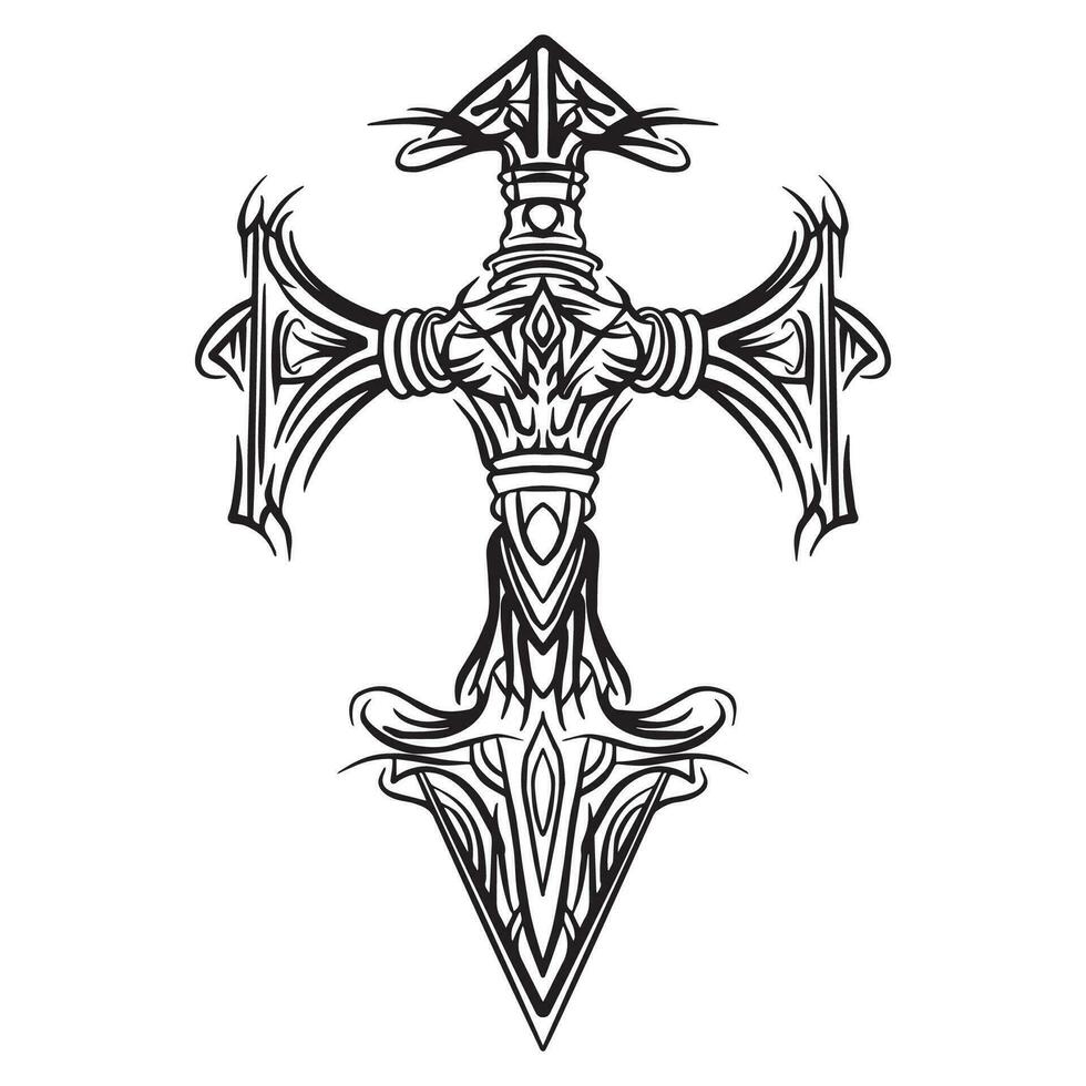 Gothic Tribal Cross Tattoo vector