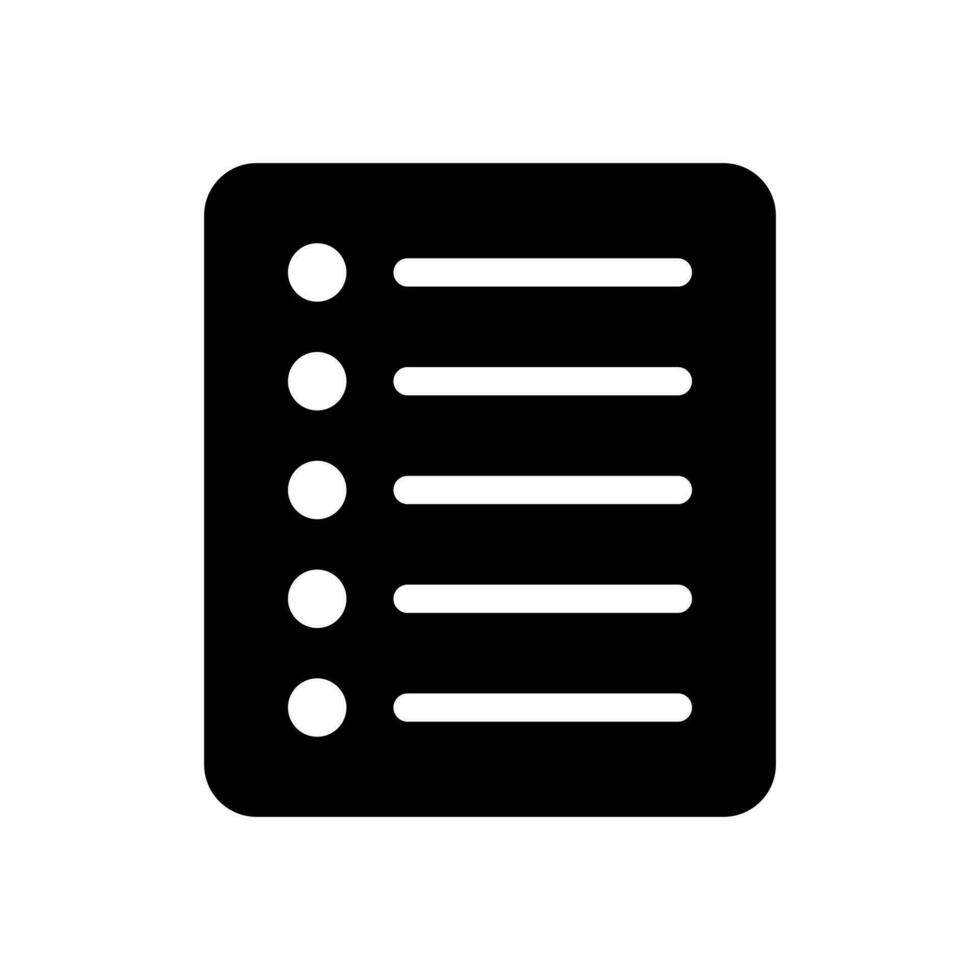 List icon, Site menu symbol, Checklist icon solid style, glyph flat icon. Vector design element.