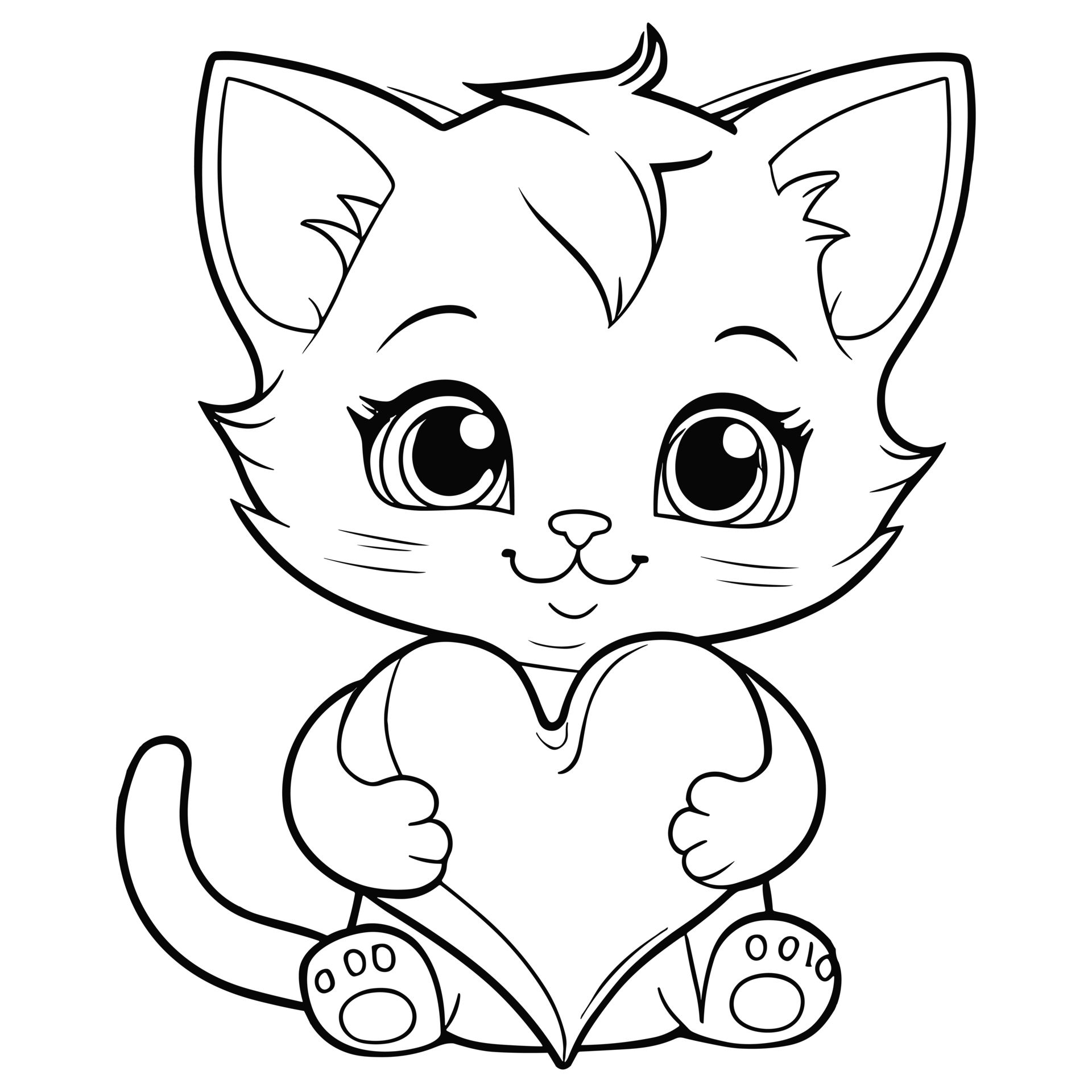 Coloring Page of a Cute Baby Cat Holding a Large Heart for Kids, AI ...