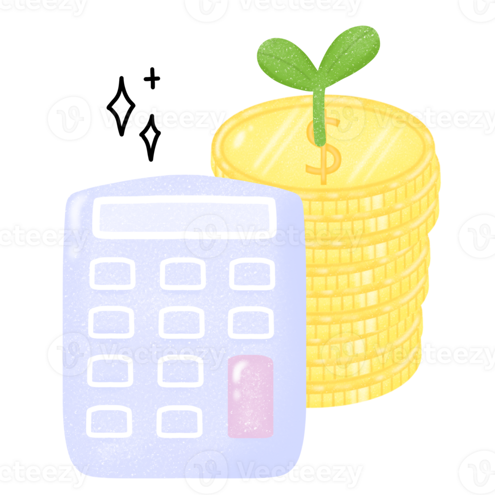 Cartoon calculator and coins, finance icon illustration png