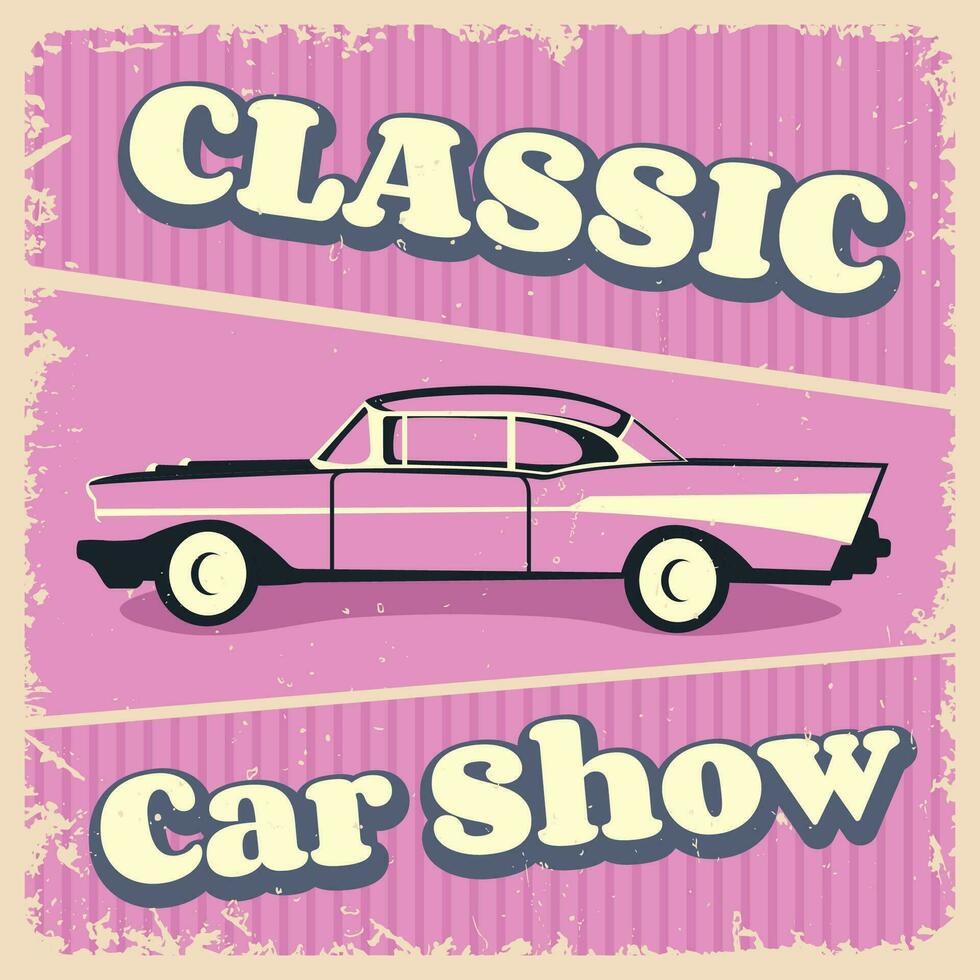 Retro vintage car poster in trendy pink color vector