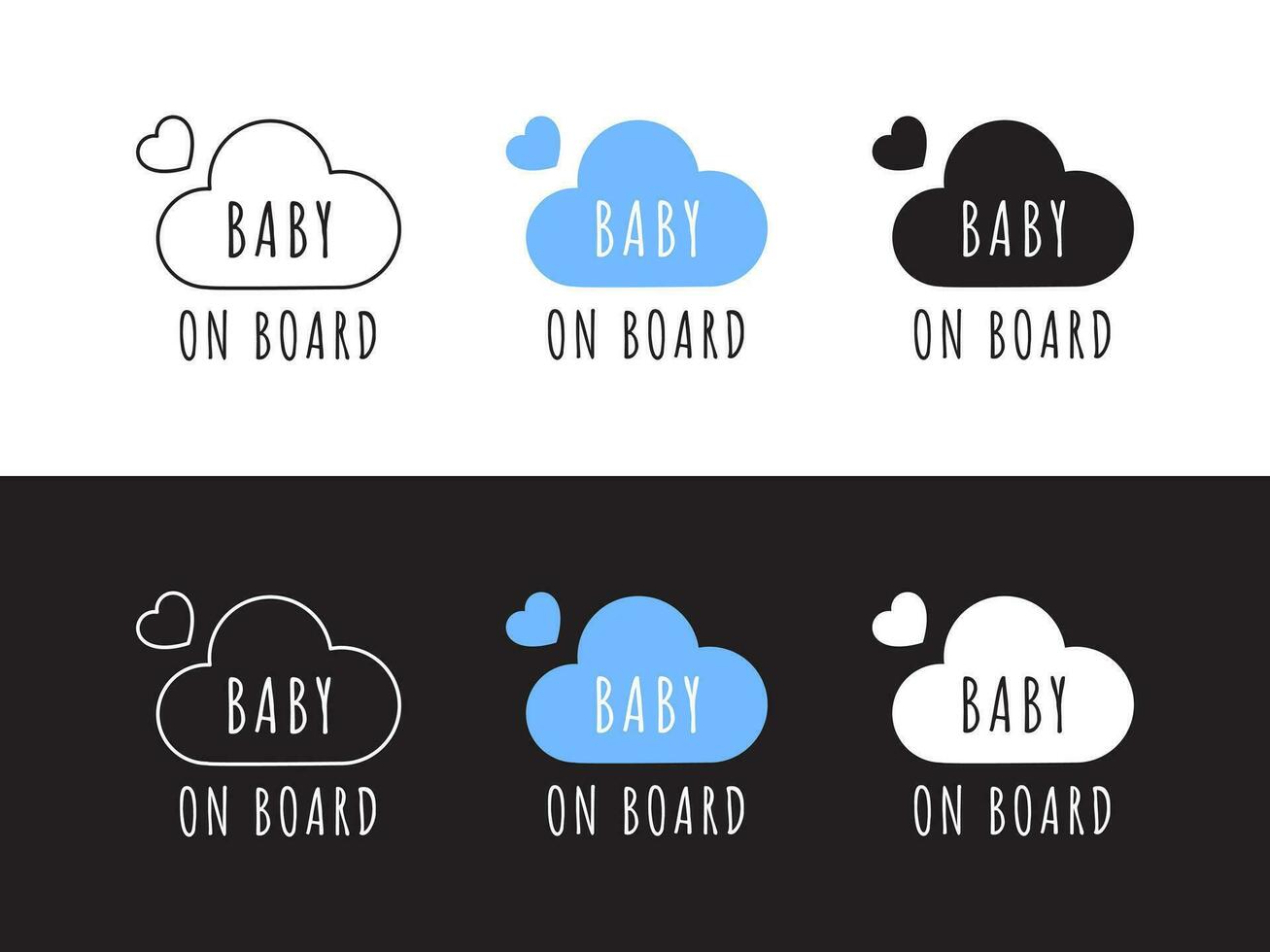 Cute clouds icons of Baby on Board. Safety pictograms. Vector scalable graphics