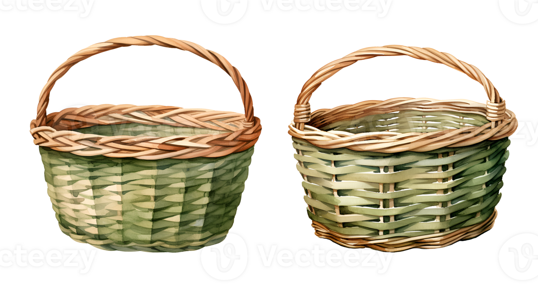Wicker basket, garden watercolor clipart illustration with isolated background png