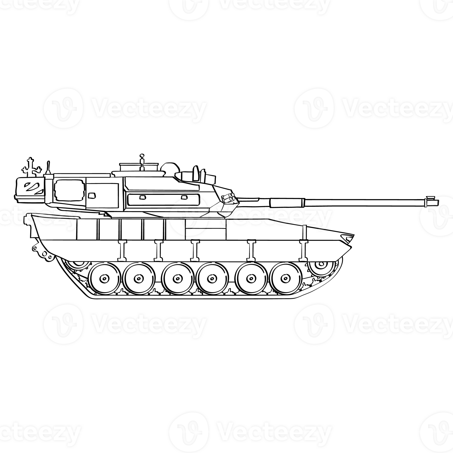 Main battle tank line doodle. Armored fighting vehicle. Special combat