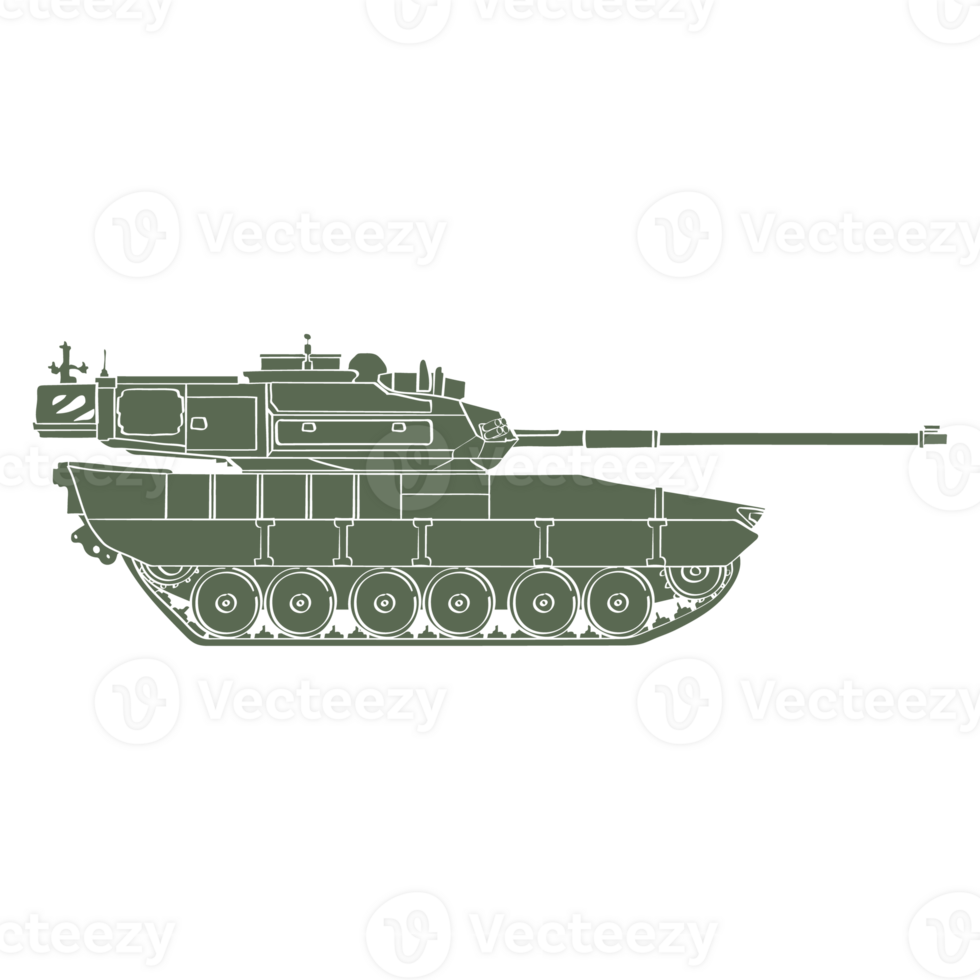 Main battle tank cartoon doodle. Armored fighting vehicle. Special combat military transport. Detailed PNG illustration.