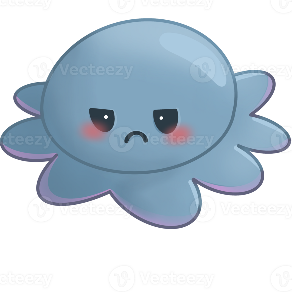 Cute angry blue squid with red cheek png